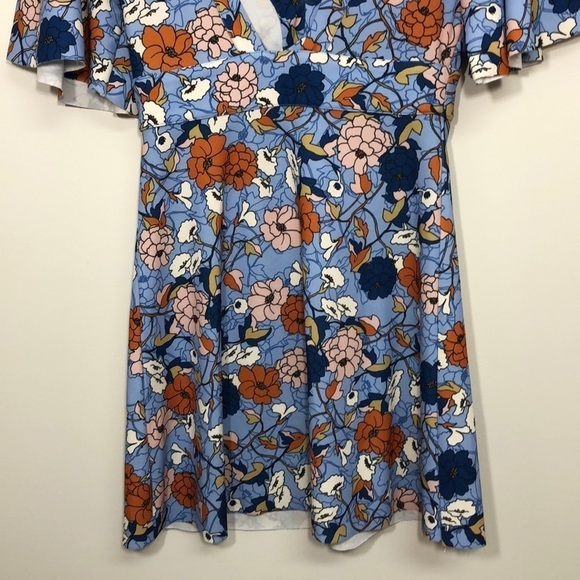 Zara V Neck Back Blue‎ Floral Ruffle Sleeve Small - Picture 4 of 6